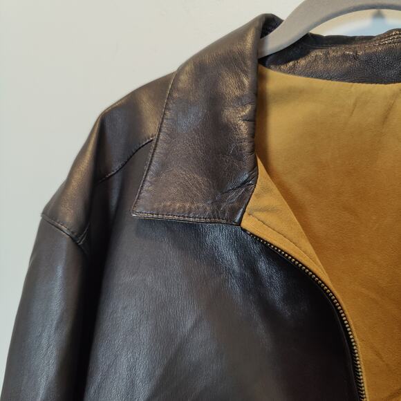 Roundtree & Yorke Men's Sz XL 100% Leather Super Soft Reversible Bomber Jacket - Picture 3 of 7